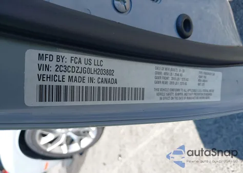 2020 Dodge Challenger Gt z USA, uszkodzony, nr VIN 2C3CDZJG0LH203802